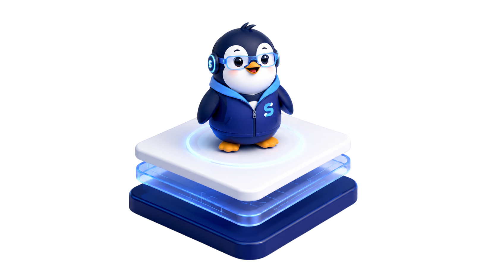 SCORM Studio AI penguin mascot on a glowing AI platform